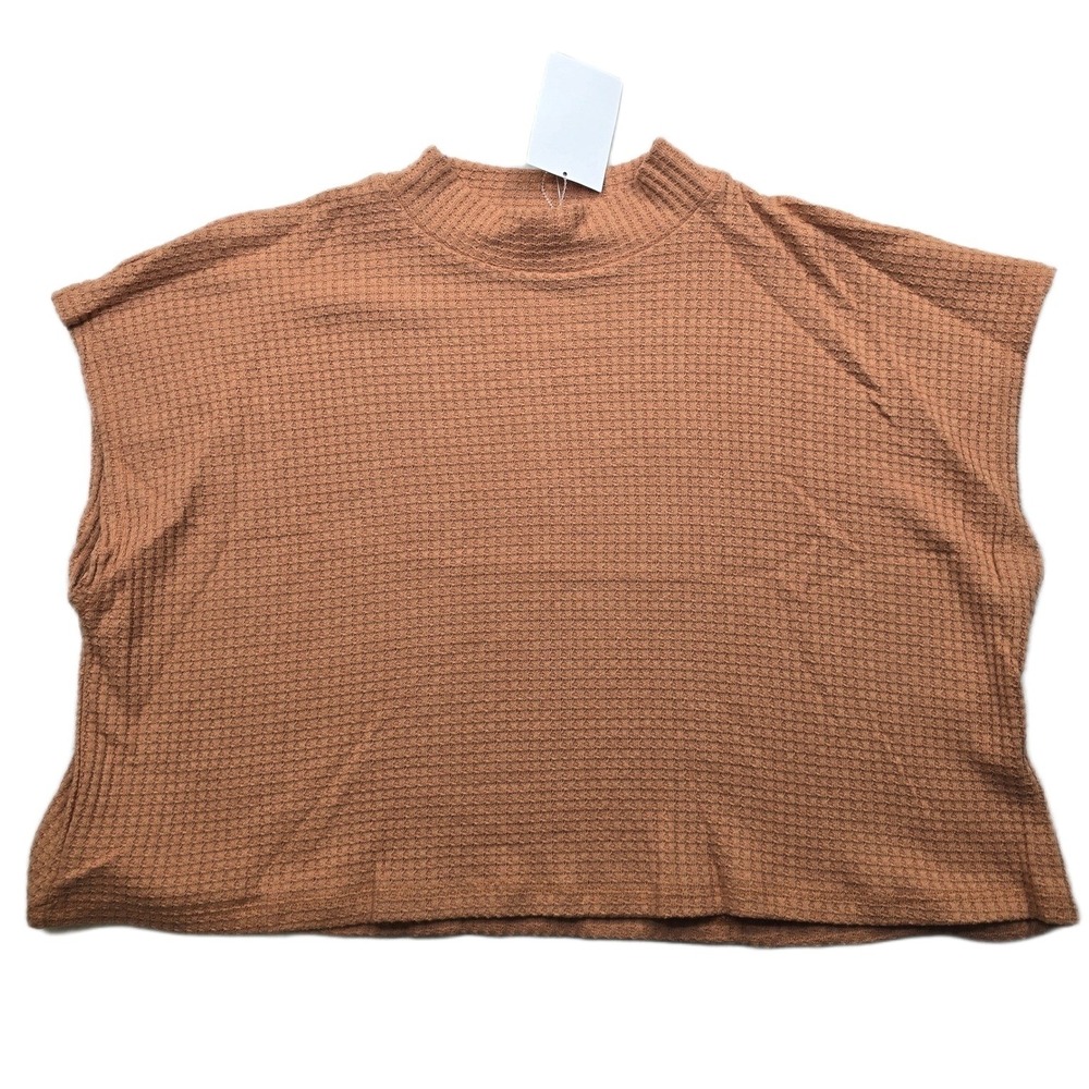 By Together Waffle Knit Sleeveless Sweater Women Medium Mock Neck Rust NEW